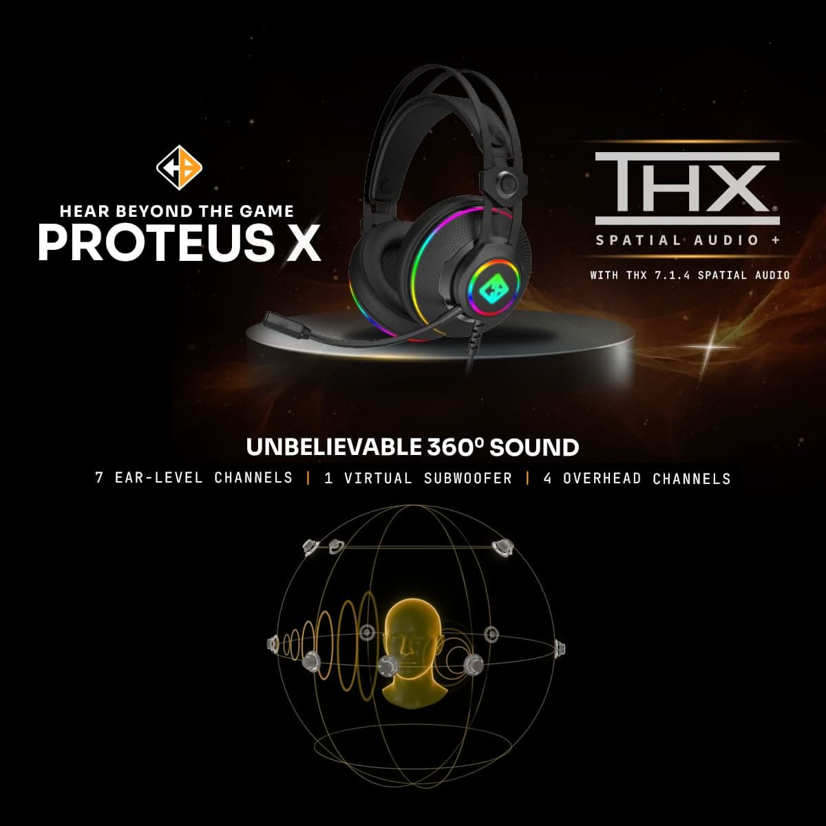 Cosmic Byte Proteus X 7.1.4 Surround Wired Gaming Headset Black
