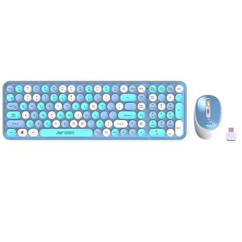ANT ESPORTS WKM44 WIRELESS RETRO KEYBOARD AND MOUSE COMBO (BLUE GRAY)
