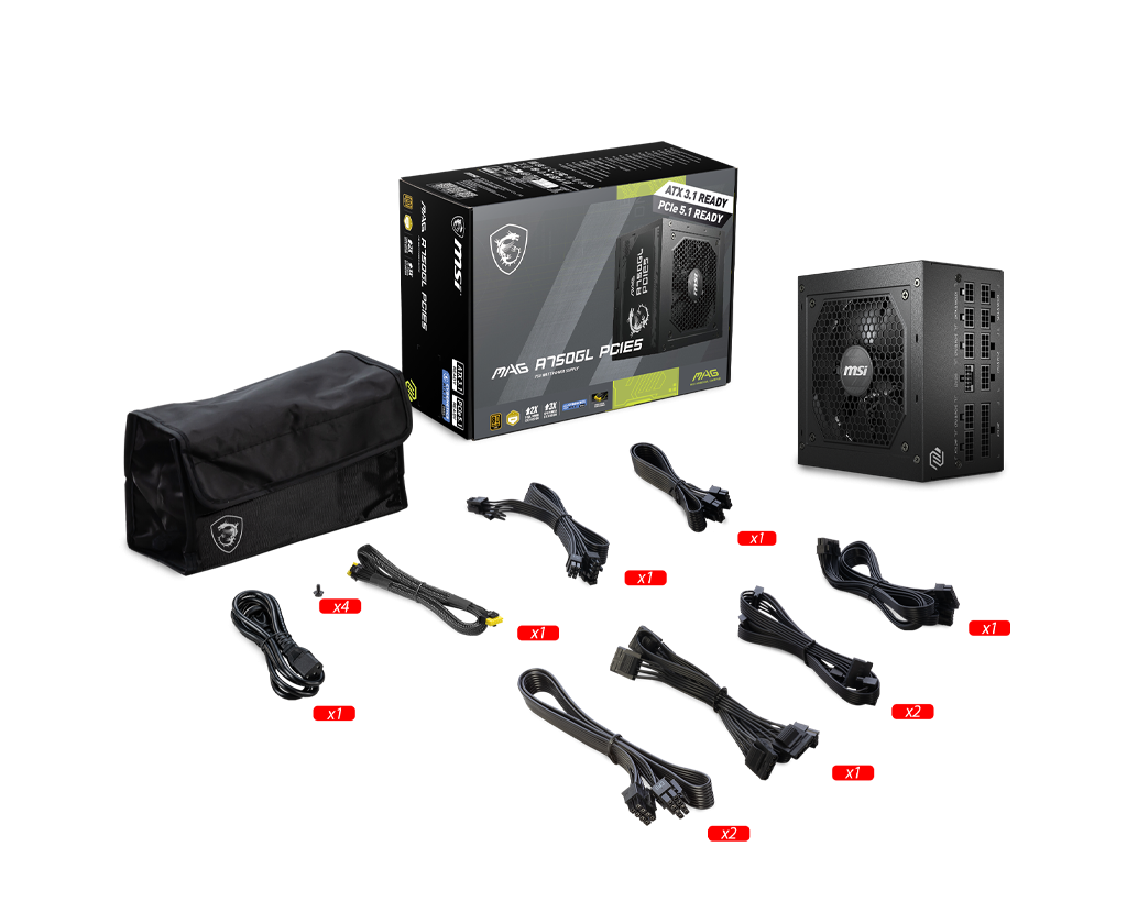 MSI MAG A750GL PCIE5 750W 80 PLUS GOLD ATX 3.1 FULLY MODULAR SMPS