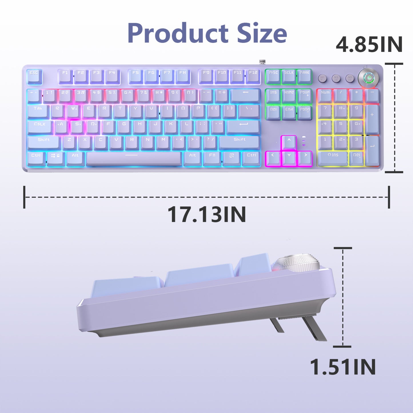 AULA F2088PRO FULL SIZE USB WIRED MECHANICAL GAMING KEYBOARD WITH MEDIA KNOB | RGB RAINBOW BACKLIT, REMOVABLE UPPER COVER, 108 PROGRAMMABLE KEYS KEYBOARDS FOR MAC/WINDOWS | PURPLE, RED SWITCHES