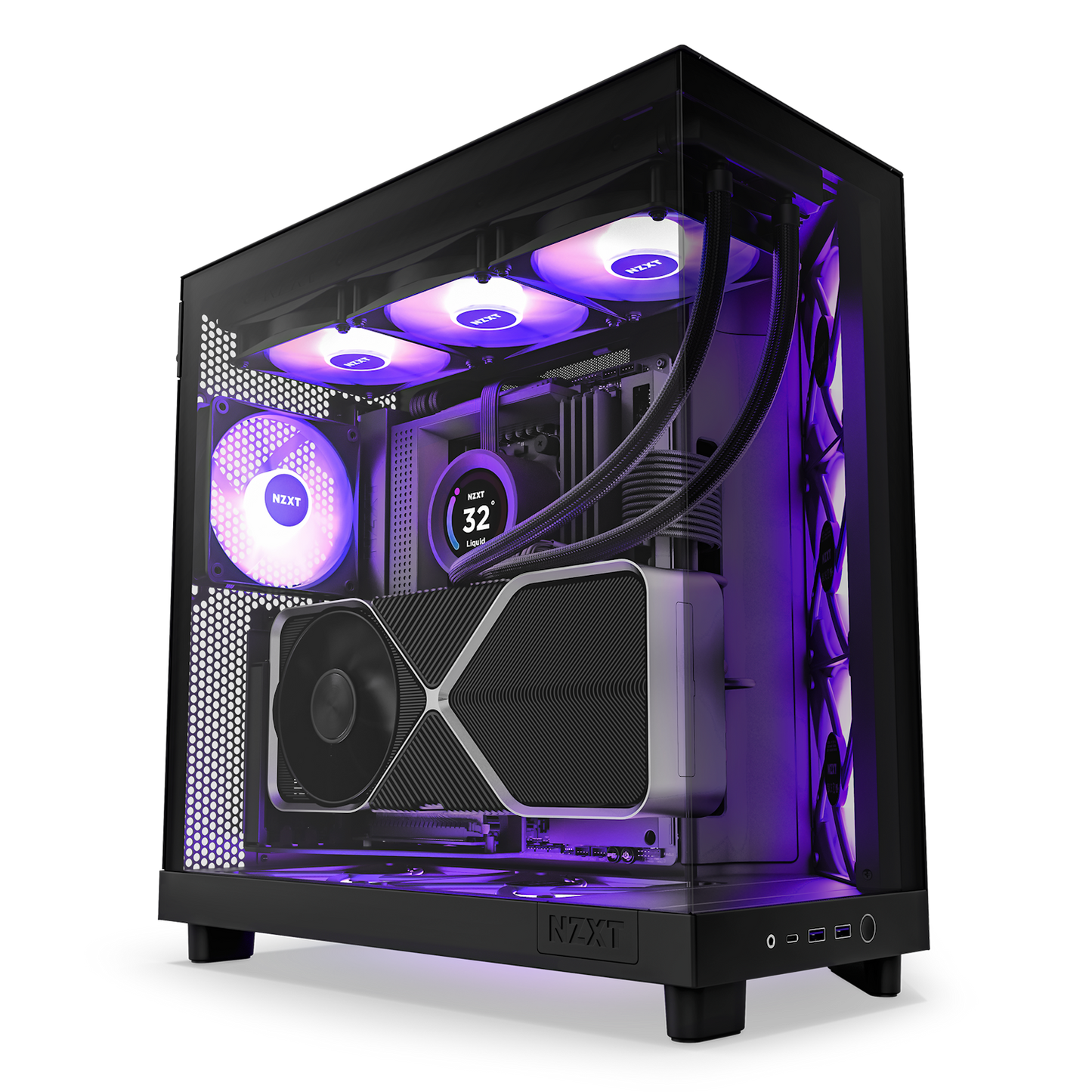 NZXT CHASSIS H6 FLOW RGB (2023) COMPACT DUAL-CHAMBER ATX CASE WITH RGB FANS - ALL BLACK -CC-H61FB-R1