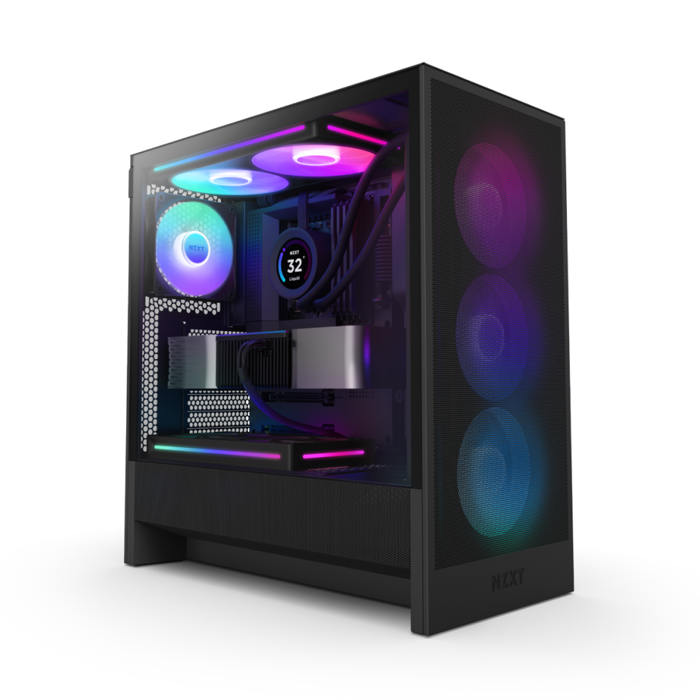 NZXT CHASSIS H5 FLOW RGB (2024) COMPACT MID-TOWER ATX CASE ALL BLACK - CC-H52FB-R1