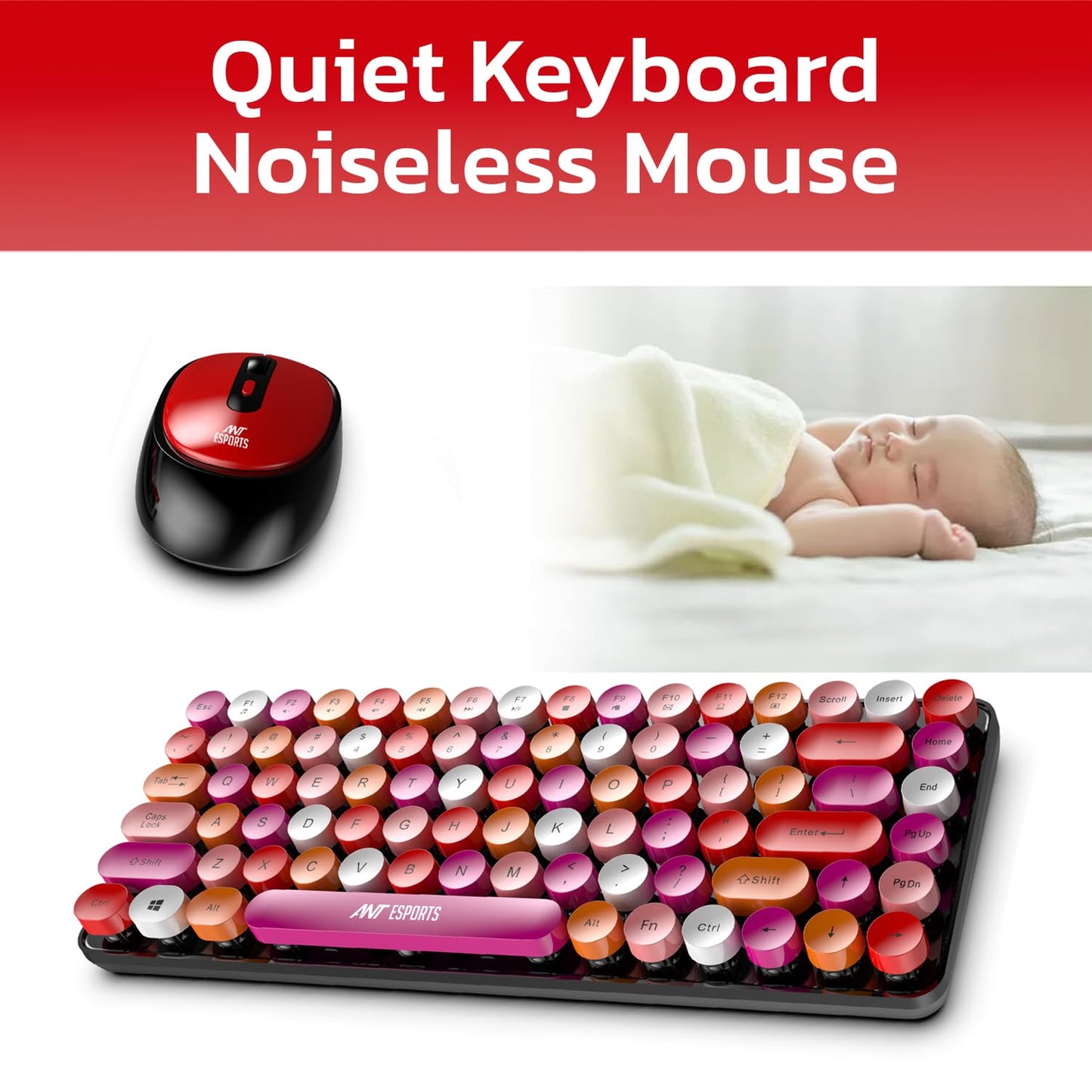 ANT ESPORTS WKM33 WIRELESS RETRO KEYBOARD AND MOUSE COMBO (CHERRY RED) R-41211141, ETA-SD-20221009067, ETA-SD-20221009069
