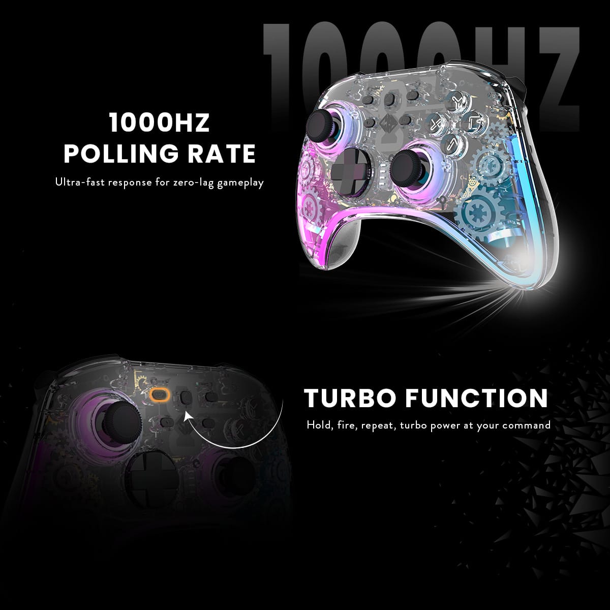 Cosmic Byte Stellaris Tri-Mode Wireless-Bluetooth-Wired Controller for PC, iOS, Android, Hall effect Trigger, Upgraded 1000Hz Polling Rate, TMR Joystick Transparent