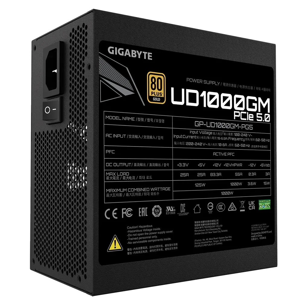 GIGABYTE GP-UD1000GM PG5 1000W PCIE 5.0 80 PLUS GOLD FULLY MODULAR SMPS