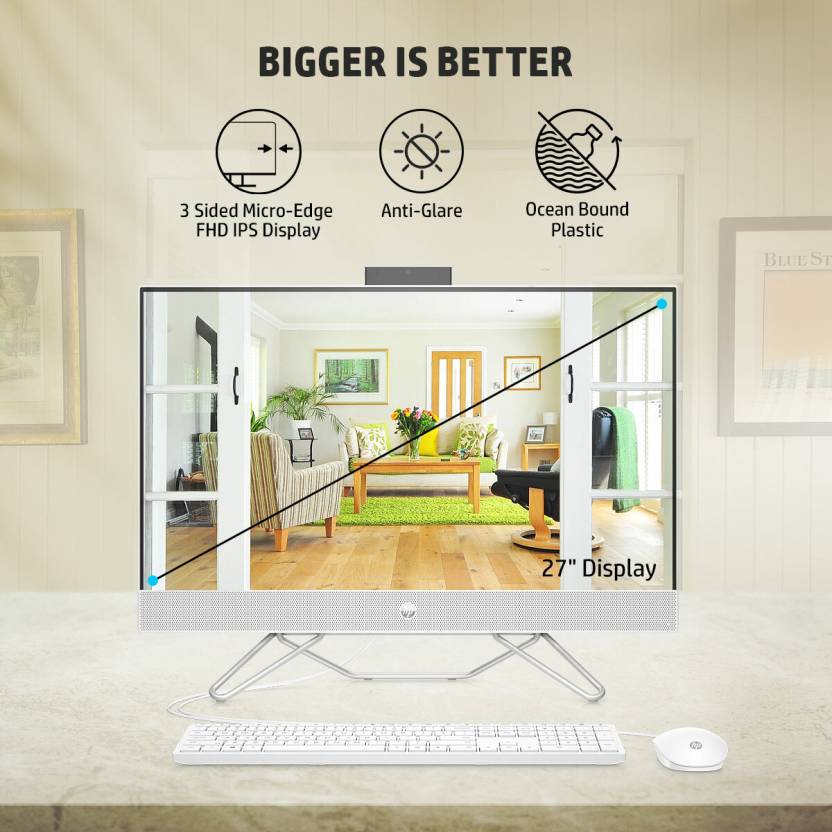 HP ALL-IN-ONE RYZEN 3 DUAL CORE (8 GB DDR4/1 TB/256 GB SSD/WINDOWS 11 HOME/AMD RADEON GRAPHICS/23.8 INCH SCREEN/24-CB0789IN) WITH MS OFFICE (SNOW WHITE, 419 MM X 540.6 MM X 183.7 MM, 5.37 KG)