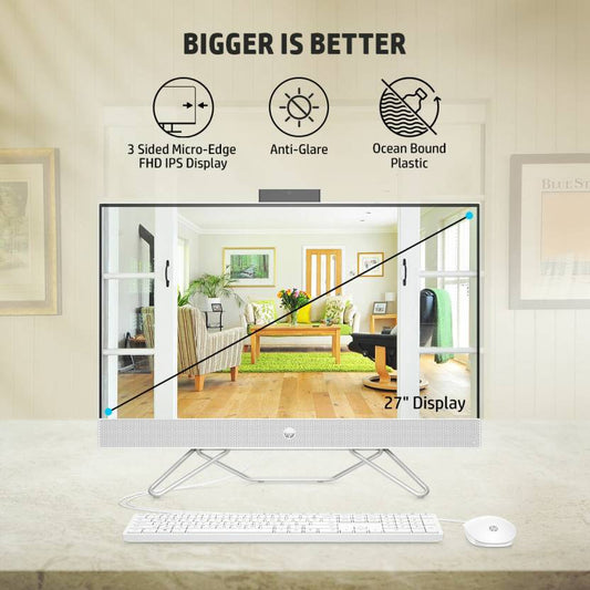 HP ALL-IN-ONE RYZEN 3 DUAL CORE (8 GB DDR4/1 TB/256 GB SSD/WINDOWS 11 HOME/AMD RADEON GRAPHICS/23.8 INCH SCREEN/24-CB0789IN) WITH MS OFFICE (SNOW WHITE, 419 MM X 540.6 MM X 183.7 MM, 5.37 KG)