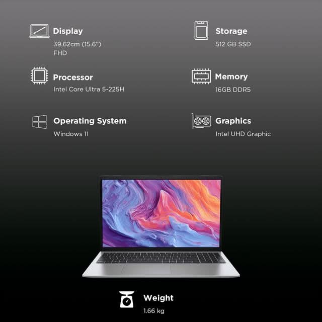 Dell 15 DC15260 15.6 Inch FHD Laptop, Intel Core Ultra 5 225H, 16GB RAM, 512GB SSD, Windows 11 Home, Microsoft Office 2024, Silver