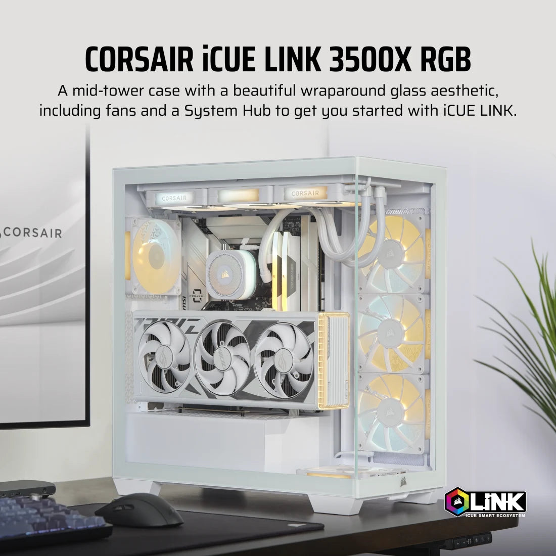 CORSAIR ICUE LINK 3500X RGB TEMPERED GLASS MID-TOWER, WHITE
