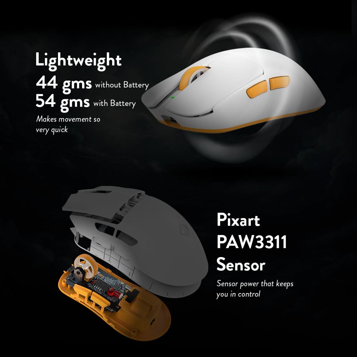 Cosmic Byte Aether Tri Mode Gaming Mouse, PixArt 3311 Sensor, Optical Switches, Replaceable Battery, White