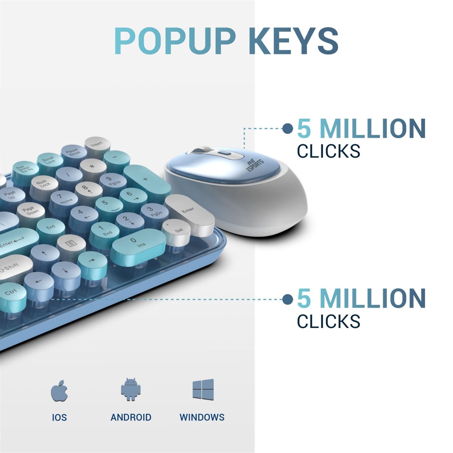 ANT ESPORTS WKM44 WIRELESS RETRO KEYBOARD AND MOUSE COMBO (BLUE GRAY)