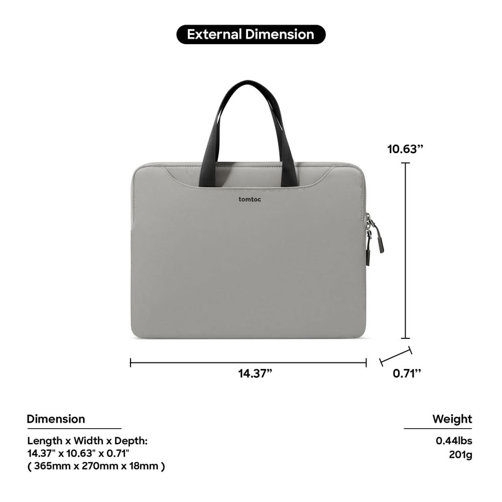 TOMTOC THEHER-A21 LAPTOP HANDBAG 13.5-14 INCH-GRAY