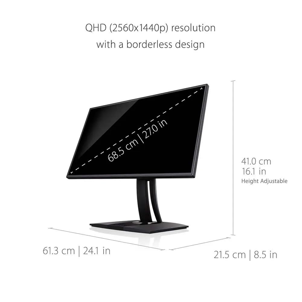 VIEWSONIC 68.58 CM (27") COLORPRO PROFESSIONAL 2K QHD IPS MONITOR FOR PHOTOGRAPHY, GRAPHIC DESIGN, DELTA-E,100% SRGB, ADVANCE ERGONOMICS, TYPE-C 65W CHARGE BACK, HDMI, DP, 113% SRGB -VP2768A
