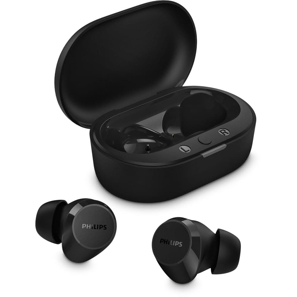 PHILIPS TAT1209BK/00 TRUE WIRELESS EARBUDS, IN-EAR ACTIVE NOISE CANCELLING BLUETOOTH V5.3 EARPHONES WITH MIC, 18H PLAY TIME, SHANK SHAPE, IPX4, TOUCH CONTROLS & CHARGING CASE FOR IPHONE/IPAD (BLACK)