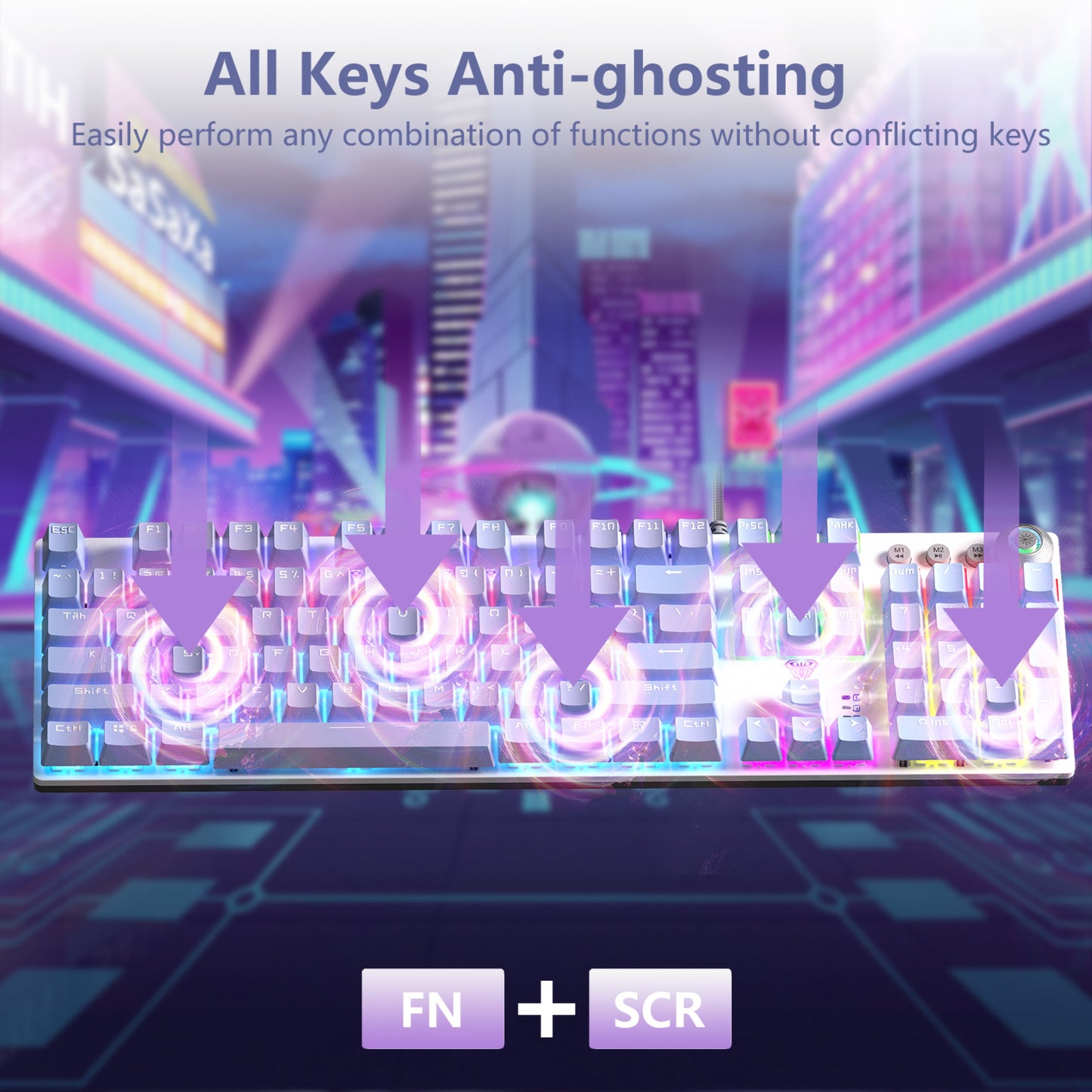 AULA F2088PRO FULL SIZE USB WIRED MECHANICAL GAMING KEYBOARD WITH MEDIA KNOB | RGB RAINBOW BACKLIT, REMOVABLE UPPER COVER, 108 PROGRAMMABLE KEYS KEYBOARDS FOR MAC/WINDOWS | PURPLE, RED SWITCHES