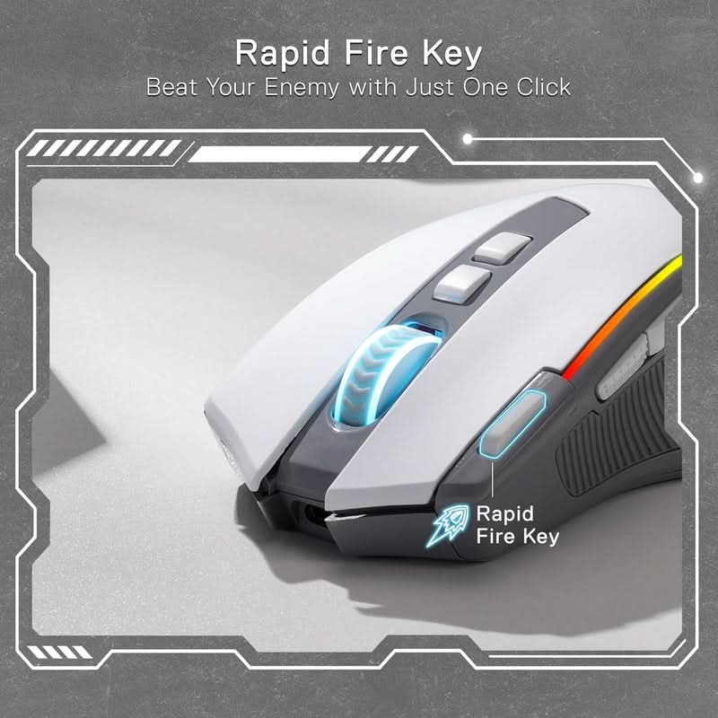 Redragon Predator Pro M612 PRO - RGB Wired, Wireless and Bluetooth Mouse (White and Grey)
