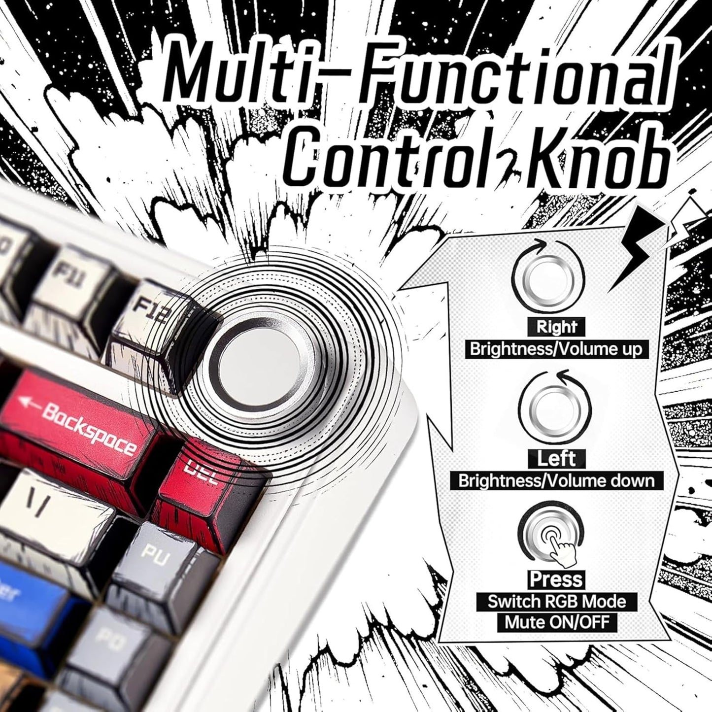 AULA F75 75% WIRELESS RGB BACKLIT TRI-MODE GAMING MECHANICAL KEYBOARD WITH KNOB | 80 KEYS COMPACT KEYBOARD, PRE-LUBED GASKET HOT-SWAPPABLE | BLUETOOTH/2.4GHZ/TYPE-C | COMIC KEYCAP - REAPER SWITCHES