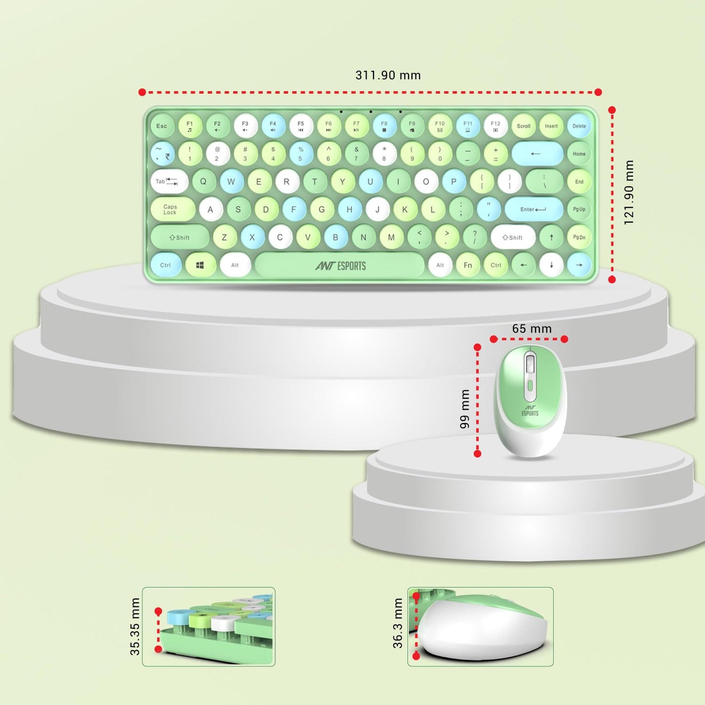 ANT ESPORTS WKM33 WIRELESS RETRO KEYBOARD AND MOUSE COMBO (APPLE GREEN) R-41211141, ETA-SD-20221009067, ETA-SD-20221009069