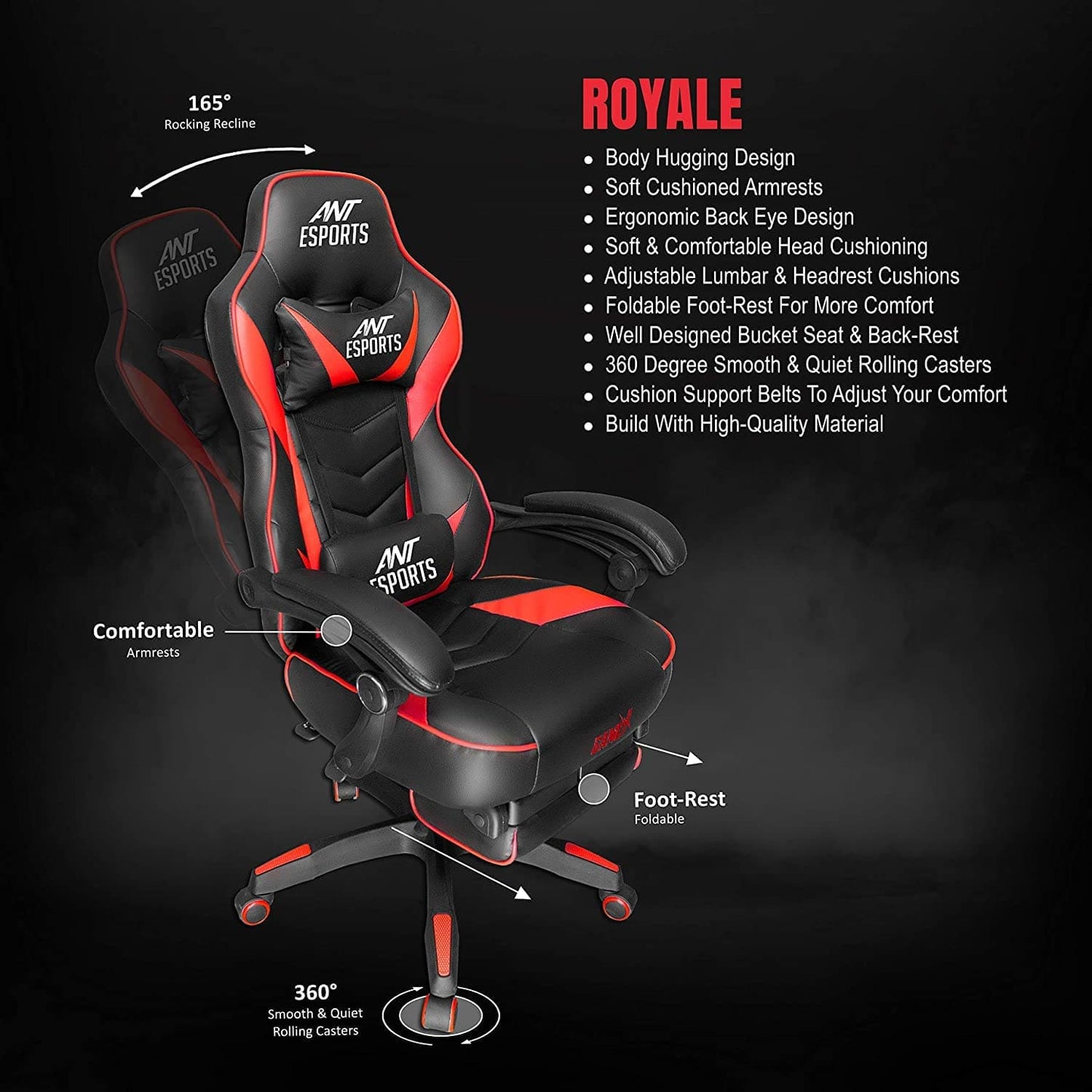 GAMING-CHAIR-ANT-ESPORTS-GAMEX-ROYALE-(RED-BLACK)
