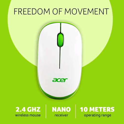 Acer White and Green Wireless Mouse