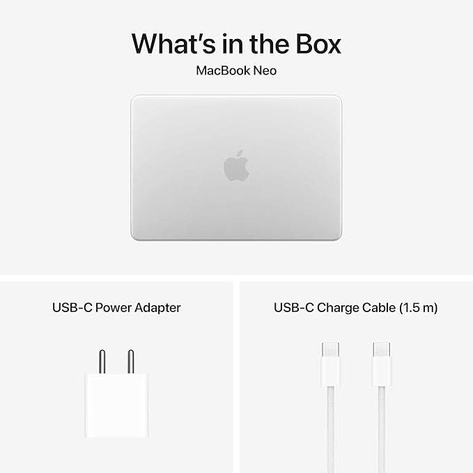 Apple 13-inch MacBook Neo: Apple A18 Pro chip with 6 core CPU and 5 core GPU, 8GB, 512GB SSD, Touch ID - Silver