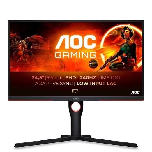 AOC 24.5 VA , FHD , 240 Hz, 0.5ms, 300 cd/m², HDMI 2.0 x 2, DP 1.2 x 1, NTSC 101% / sRGB 120% with Hight Adjustable Stand / AMD FreeSync Premium.
