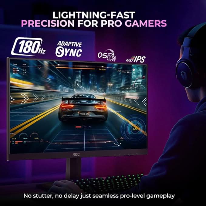 AOC Q27G11E 27 QHD Gaming Monitor – Black/Red | 2560×1440 Fast IPS| 180Hz Refresh | 0.5ms MPRT|Adaptive Sync| HDR10| Tilt Stand & Low Blue Light