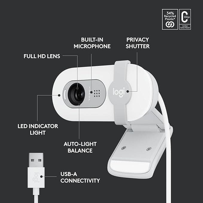 Logitech Brio 100 Full HD 1080P Webcam Off White