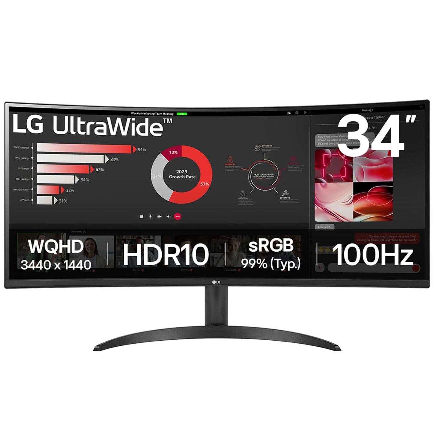 LG 34 INCHES CURVED ULTRA WIDE WQHD MONITOR, BLACK- 34WR50QK