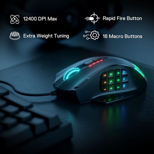 REDRAGON IMPACT M908 RGB LED MMO USB WIRED GAMING MOUSE (BLACK)