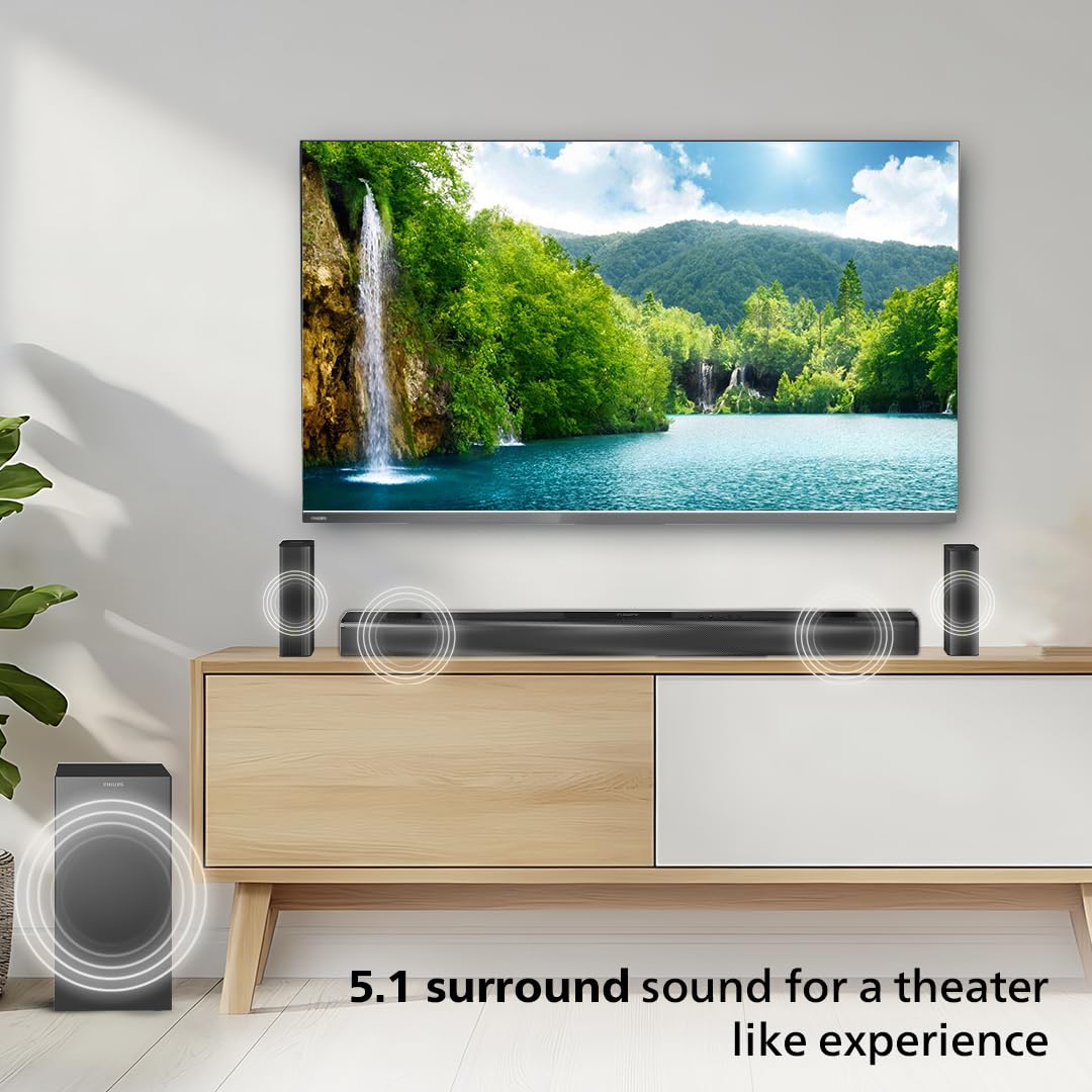 PHILIPS TAB4518 SOUNDBAR: 5.1 CH 240W WIRELESS SUBWOOFER & 2 REAR SATELLITE SPEAKERS, HDMI ARC, BLUETOOTH BASS BOOST, EASY SETUP