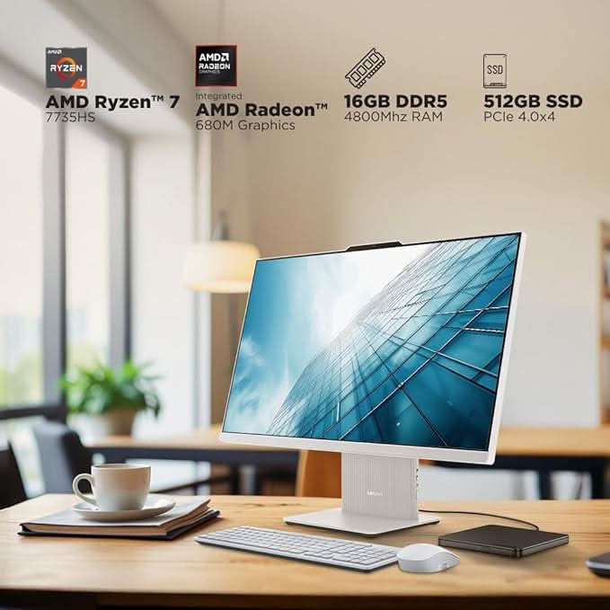 Lenovo Ideacentre AIO AMD Ryzen 7 7735HS 23.8" FHD IPS All-In-One Desktop(16GB RAM/512GB SSD/Win11/Microsoft 365 Basic + Office Home 2024/3Wx2 Speakers/5MP Camera/Wireless Keyboard & Mouse),F0HR008YIN