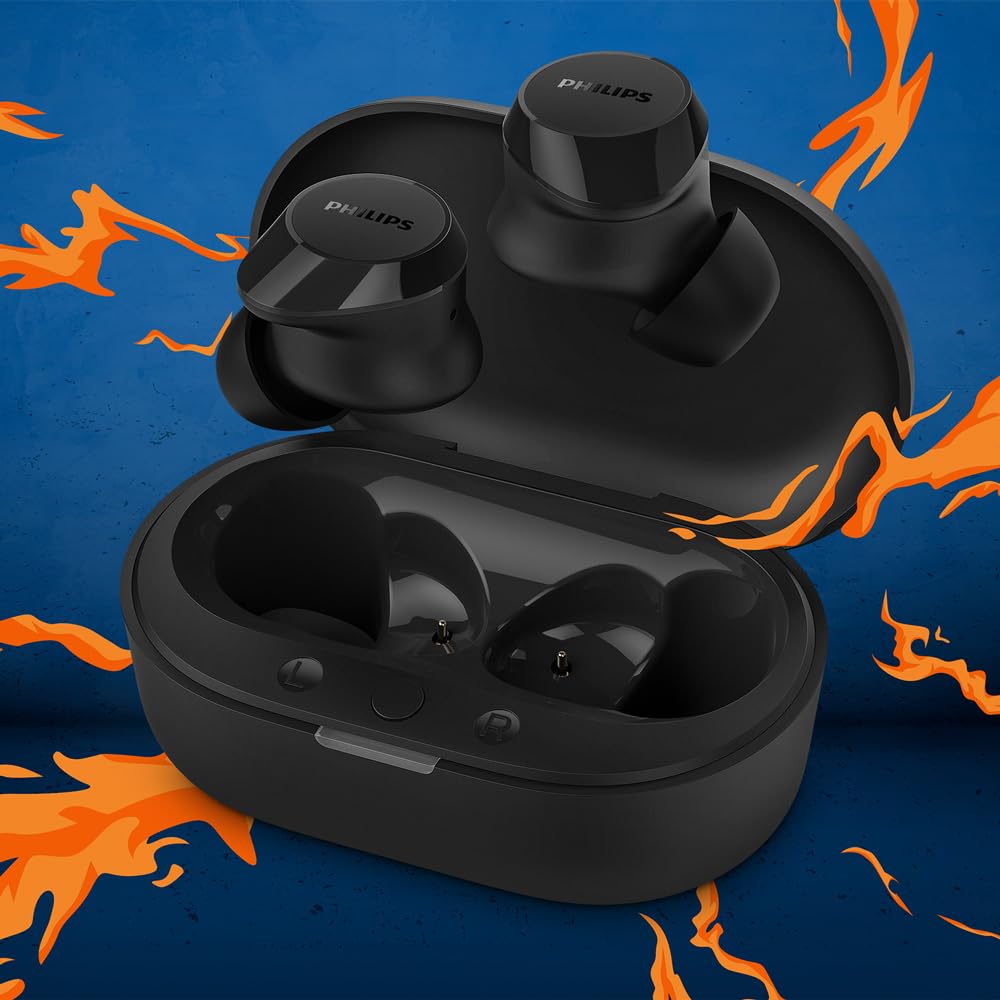 PHILIPS TAT1209BK/00 TRUE WIRELESS EARBUDS, IN-EAR ACTIVE NOISE CANCELLING BLUETOOTH V5.3 EARPHONES WITH MIC, 18H PLAY TIME, SHANK SHAPE, IPX4, TOUCH CONTROLS & CHARGING CASE FOR IPHONE/IPAD (BLACK)