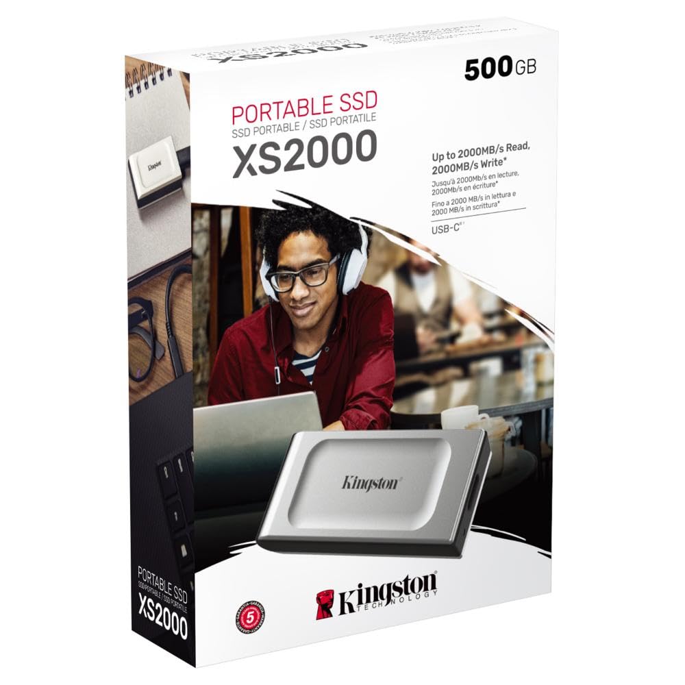 KINGSTON XS2000 500G HIGH PERFORMANCE, READ/WRITE SPEEDS UP TO 2,000MB/S, POCKET-SIZED EXTERNAL PORTABLE SSD, SILVER, USB3.2_GEN_2_X_2 SXS2000/500G