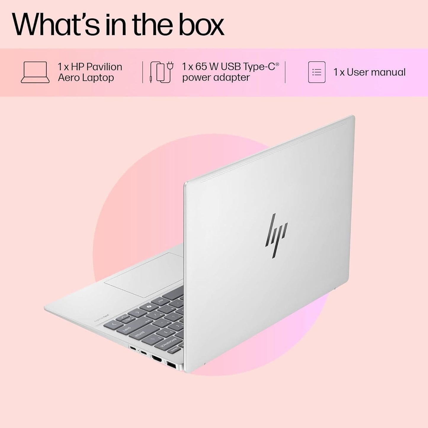 HP PAVILION AERO AI LAPTOP, AMD RYZEN 5 8640U, 16 TOPS, 16GB LPDDR5X, 512GB SSD, (WIN 11, OFFICE 21, SILVER, < 1KG) 13.3-INCH (33.8CM), ULTRA-LIGHT, WUXGA, AMD RADEON GRAPHICS, 5MP CAMERA, BG0016AU