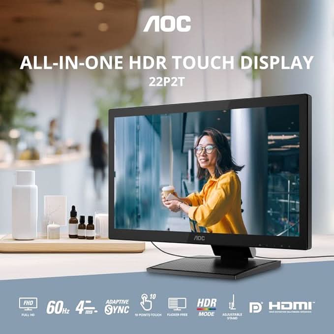 AOC 21.5 / 10 Point Capacitive Touch/ VA Panel / Speaker / VGA x1 , HDMIx1 , DVIx1 , DP x 1 , USB 3.2 x1 , Audion IN & Out / Fliker Free / Clear vision / Low Blue Light.