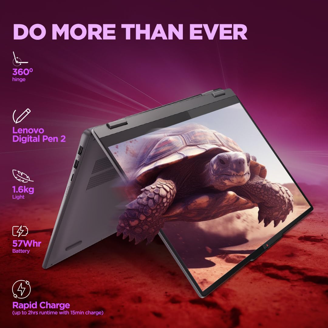 LENOVO IDEAPAD 5 2-IN-1 AMD RYZEN 5 8645HS 14 INCH (35.5CM) WUXGA IPS 300NITS CONVERTIBLE LAPTOP (16GB/512GB SSD/WIN 11/OFFICE 21/BACKLIT KB/FPR/FHD CAMERA/ALEXA/3 MON.GAME PASS/GREY/1.6KG), 83DR003DIN