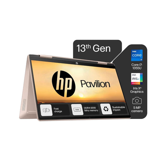 HP PAVILION 14 X360 INTEL CORE I7 13TH GEN 1355U - (16 GB/512 GB SSD/WINDOWS 11 HOME) 14-EK1152TU 2 IN 1 LAPTOP (14 INCH, PALE ROSE GOLD COVER & BASE, 1.51 KG, WITH MS OFFICE)