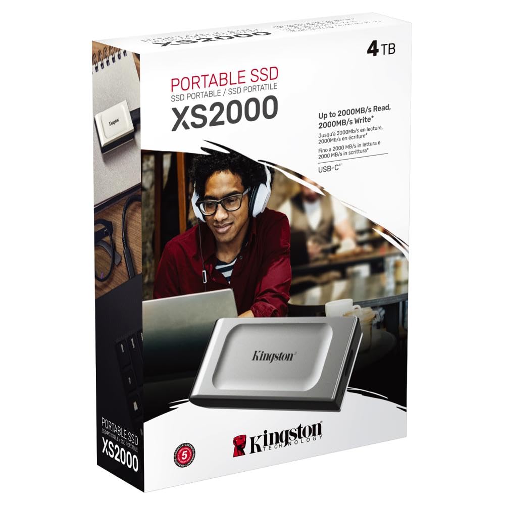 KINGSTON XS2000 4TB HIGH PERFORMANCE, READ/WRITE SPEEDS UP TO 2,000MB/S, POCKET-SIZED PORTABLE EXTERNAL SSD, SILVER, USB3.2_GEN_2_X_2 SXS2000/4000G