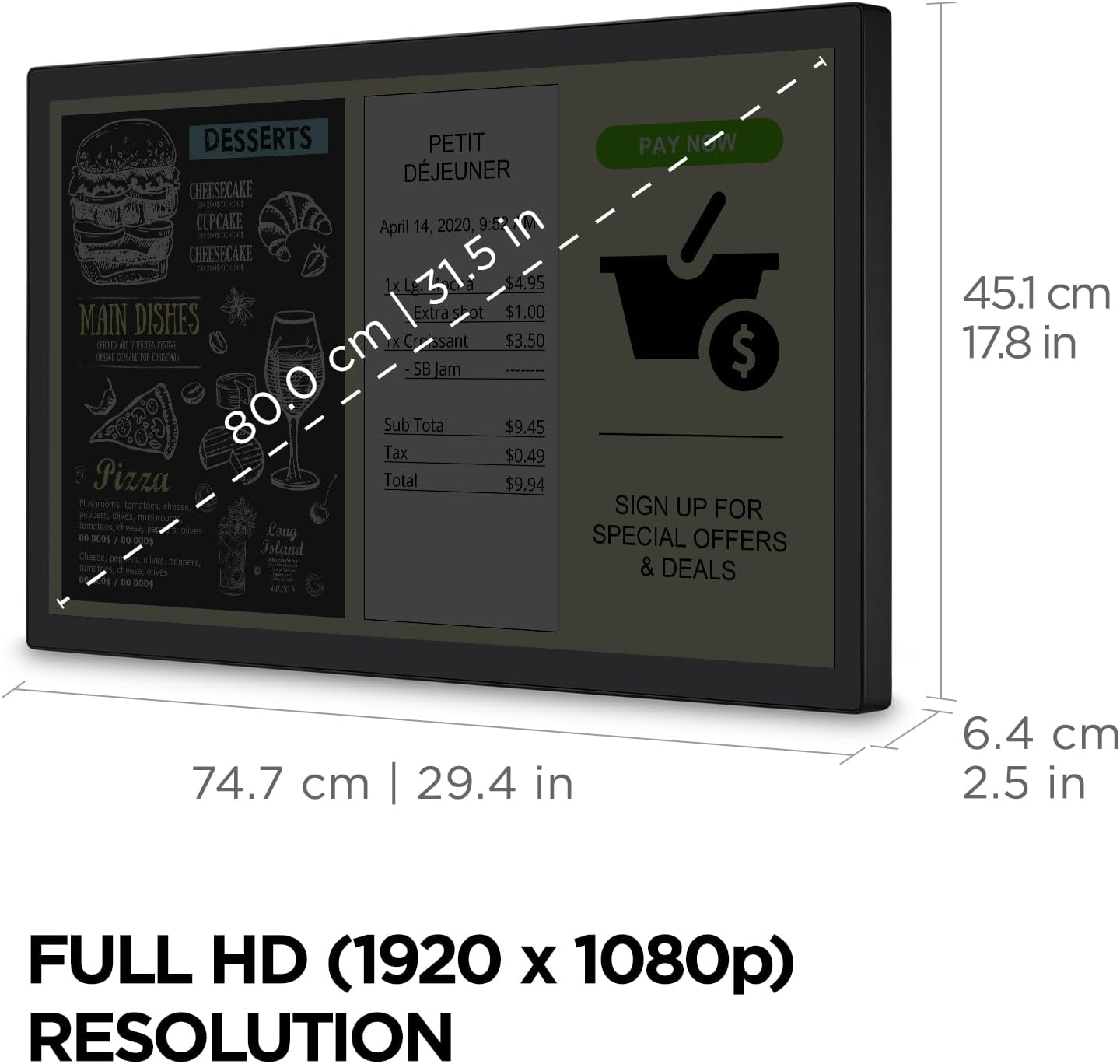 VIEWSONIC TD3207 32 INCH 1080P 10-POINT MULTI TOUCH SCREEN MONITOR WITH HDMI, USB TYPE B, AND DISPLAYPORT INPUTS