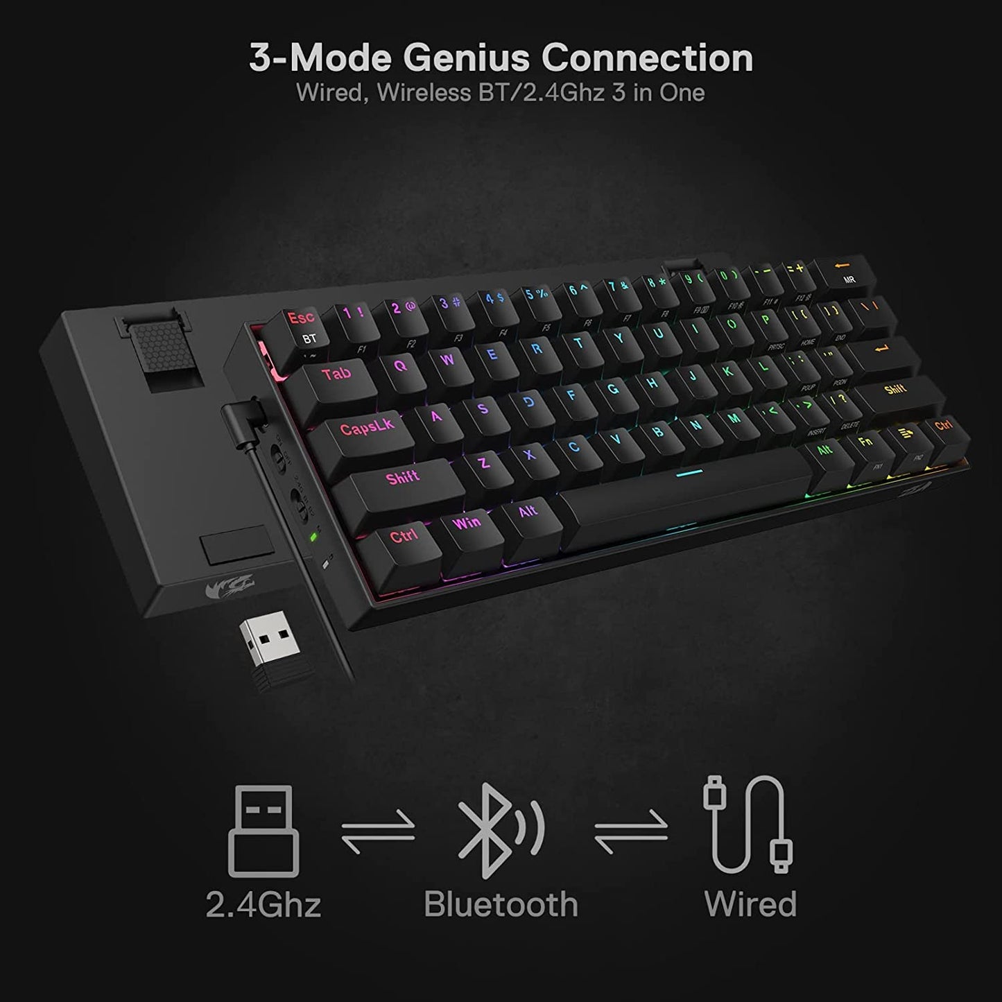 REDRAGON K530 PRO BLACK (WIRED/WIRELESS/BT) RED SWITCH BLACK