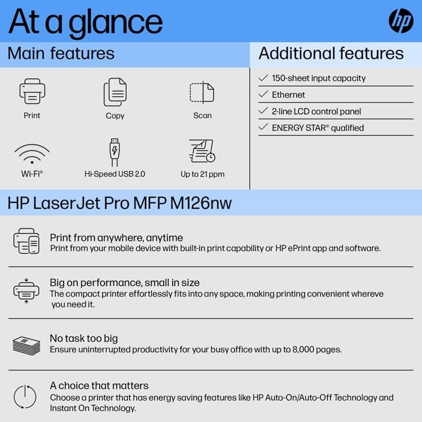 HP LaserJet Pro M126nw All-in-One B&W Printer