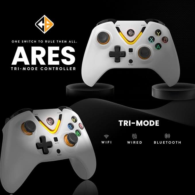 Cosmic Byte Ares Tri-Mode Wireless & Wired Controller for PC – 2.4GHz, Bluetooth, USB-C Wired, Hall Effect Joysticks, Dual Vibration (White)