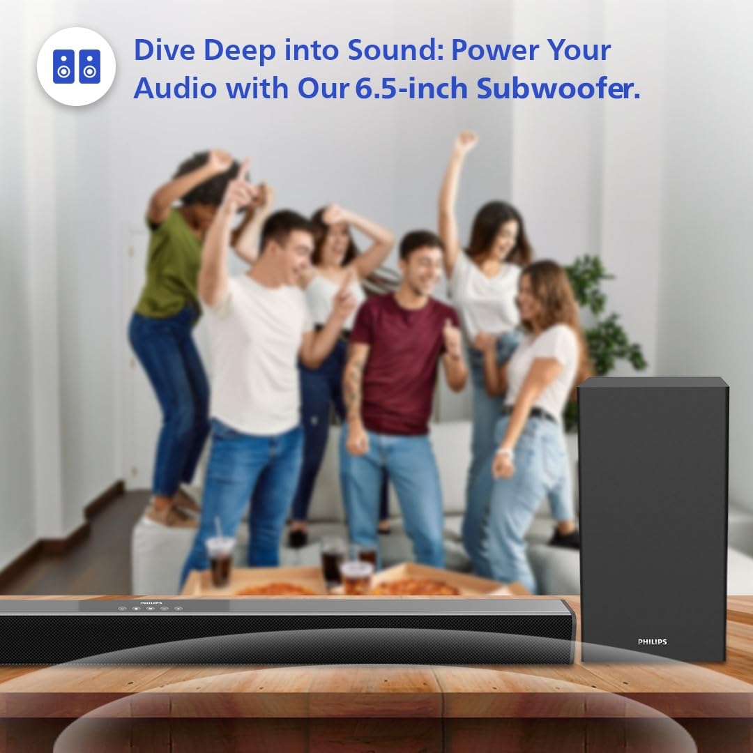 PHILIPS AUDIO TAB4228/94 AWARD WINNING 160W BLUETOOTH SOUNDBAR WITH RICH BASS,3 EQ MODES, MULTI-CONNECTIVITY OPTION WITH SUPPORTING USB, HDMI(ARC),OPTICAL, COAXIAL & AUX-IN FOR EASY CONNECTION (BLACK)