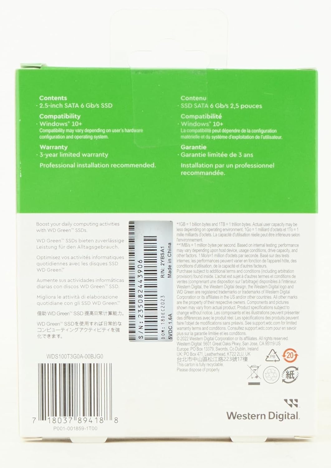 WESTERN DIGITAL GREEN 1 TB INTERNAL SATA SSD S100T3G0A