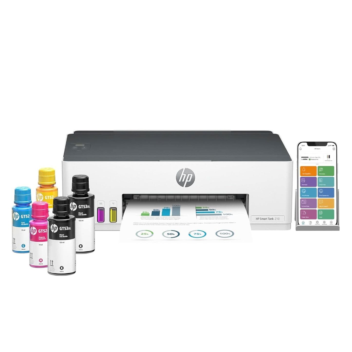 HP SMART TANK 210 SINGLE FUNCTION WIFI COLOUR PRINTER (UPTO 8K BLACK AND 6000 COLOUR PAGES 3D4L3A