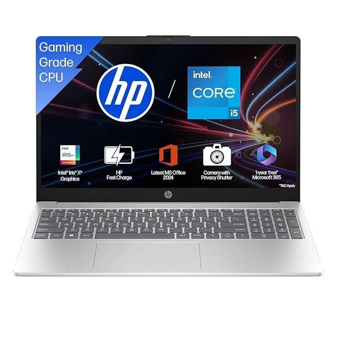 HP 15, 13th Gen Intel Core i5-13420H, (16GB DDR4, 512GB SSD), FHD, Anti-Glare, Micro-Edge, 15.6''/39.6cm, Win11, M365 Basic(1yr) Office24, Silver, 1.65kg, FR0045TU, Camera w/Shutter, Backlit Laptop
