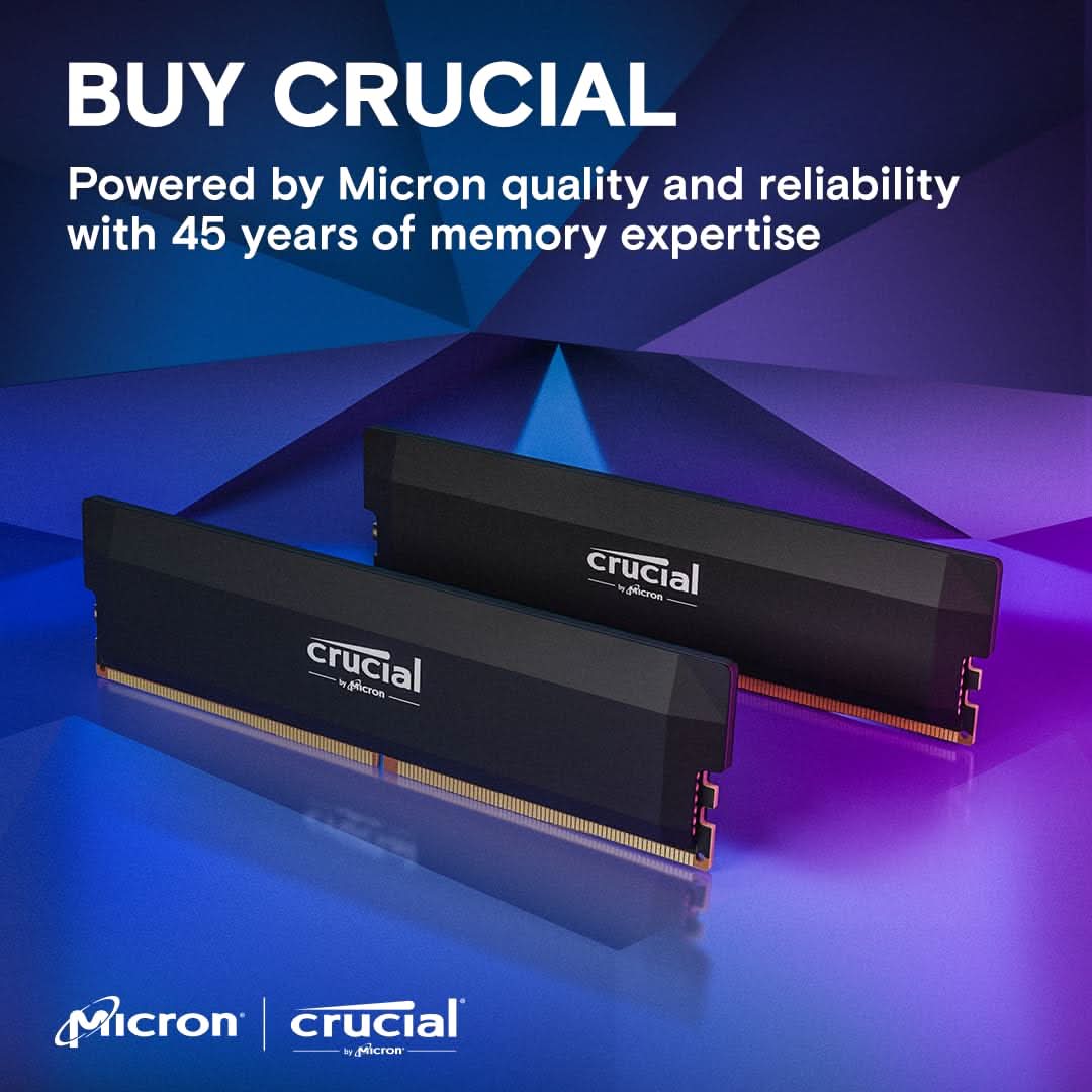 CRUCIAL PRO 32GB KIT (2X16GB) DDR5-6000 UDIMM CL36 RAM CP2K16G60C36U5B