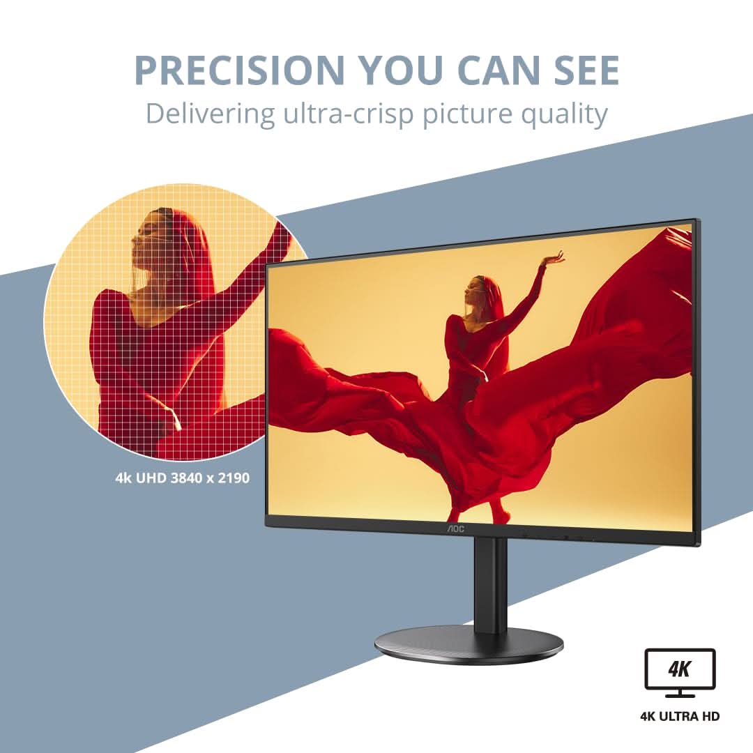 AOC 27 IPS Borderless, 4K - 3840 x 2160, 60 Hz, 350 cd/m², 4 MS, HDMI 2.0 x 2, DP 1.4 x 1, NTSC 107% / sRGB 126%, Earphone x 1.