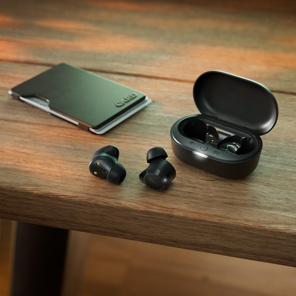 PHILIPS TAT1209BK/00 TRUE WIRELESS EARBUDS, IN-EAR ACTIVE NOISE CANCELLING BLUETOOTH V5.3 EARPHONES WITH MIC, 18H PLAY TIME, SHANK SHAPE, IPX4, TOUCH CONTROLS & CHARGING CASE FOR IPHONE/IPAD (BLACK)